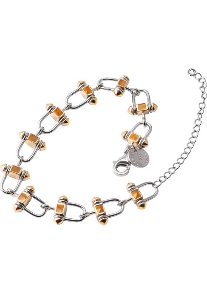 Altın Birbirine Bağlantılı Dikdörtgen Halka Detaylı 925 Ayar Gümüş Bileklik 126 fırsatları