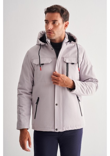 Taş Rengi Dik Yaka Çıkma Kapşonlu Slim Fit Casual Mont 1007255131