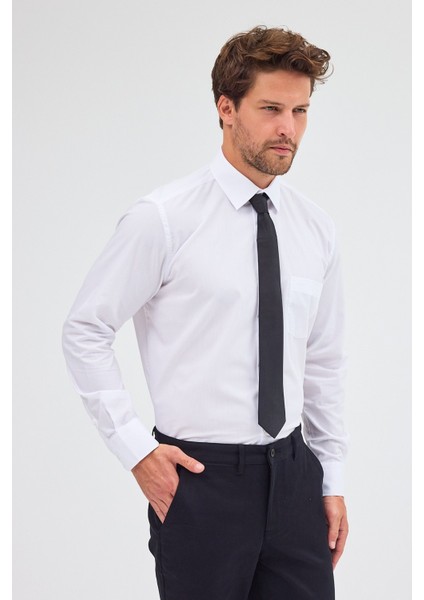 Beyaz Sert Yaka Uzun Kol Easy To Iron Comfort Fit Pamuklu Gömlek 1004255300 fiyatları