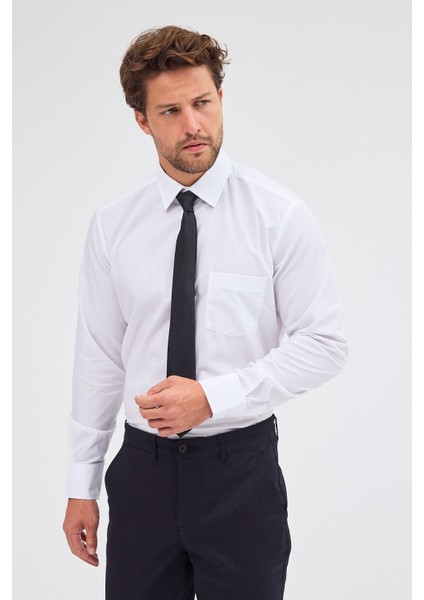 Beyaz Sert Yaka Uzun Kol Easy To Iron Comfort Fit Pamuklu Gömlek 1004255300 fırsatları