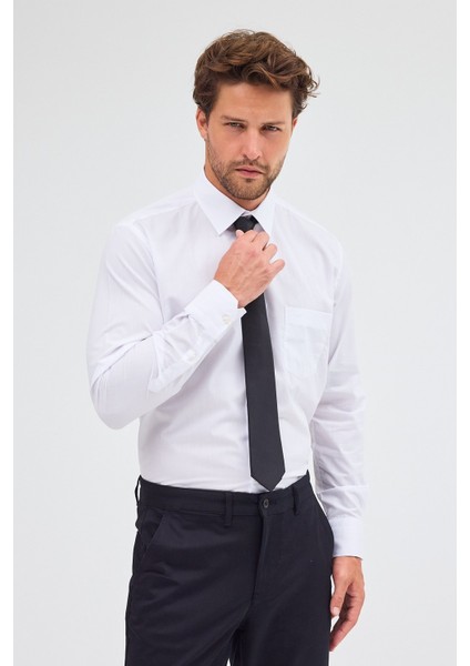 Beyaz Sert Yaka Uzun Kol Easy To Iron Comfort Fit Pamuklu Gömlek 1004255300 indirimleri