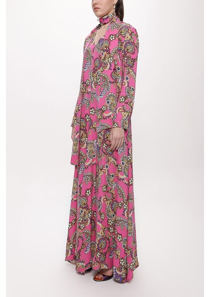 Pembe Godeli V Yaka Uzun Elbise 94171 modelleri