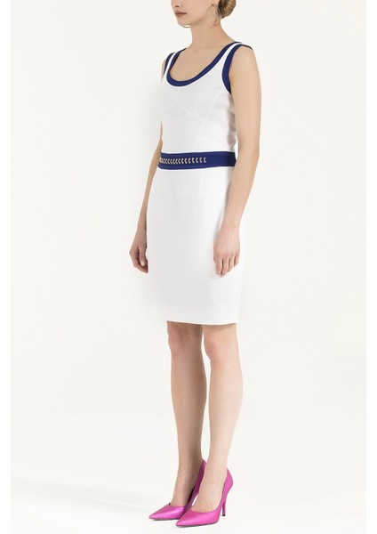 Beyaz Metalli Pamuk Mini Elbise 90799