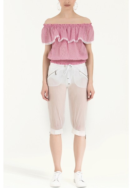 Beyaz Bol Kesim Capri Pantolon 70039