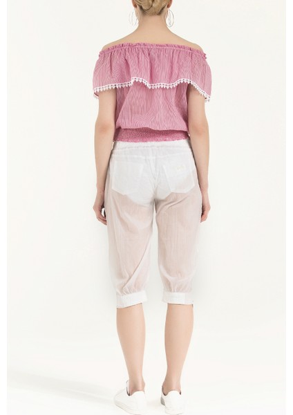 Beyaz Bol Kesim Capri Pantolon 70039 fırsatları