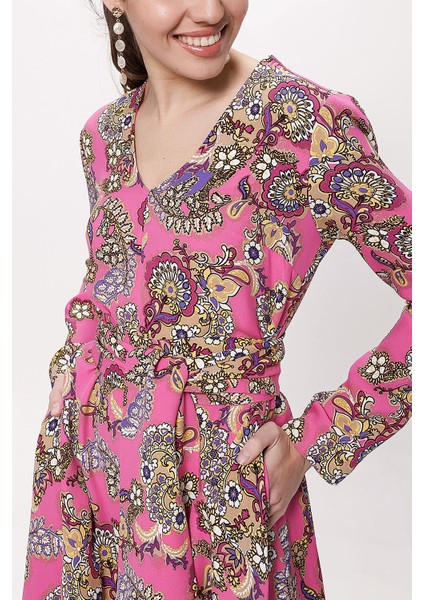 Pembe Godeli V Yaka Uzun Elbise 94171 indirimleri