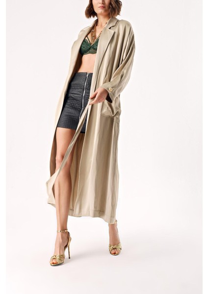 Vizon Yanları Düğmeli Salaş Trençkot 20403