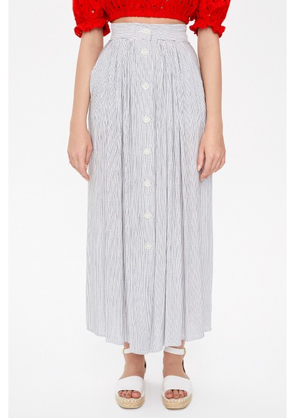 Çizgili Düğmeli ve Büzgülü Etek 81052 fiyatları