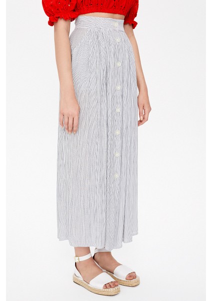 Çizgili Düğmeli ve Büzgülü Etek 81052 modelleri
