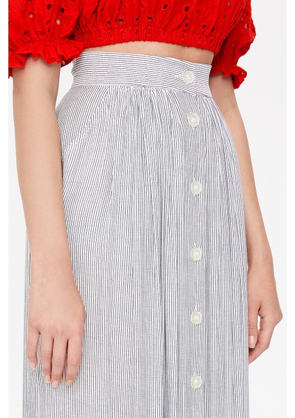 Çizgili Düğmeli ve Büzgülü Etek 81052 fırsatları