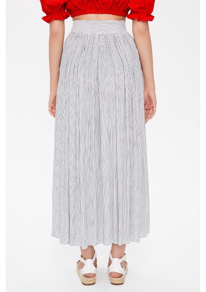 Çizgili Düğmeli ve Büzgülü Etek 81052 indirimleri