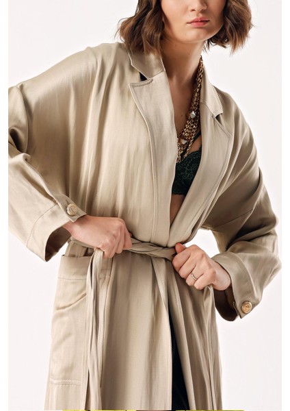 Vizon Yanları Düğmeli Salaş Trençkot 20403 indirimleri