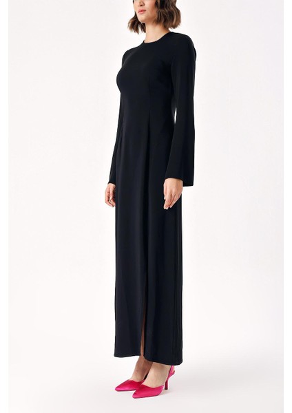 Siyah Uzun Vücuda Oturan Yırtmaç Detaylı Elbise 94379 modelleri