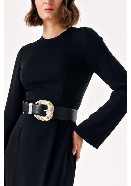 Siyah Uzun Vücuda Oturan Yırtmaç Detaylı Elbise 94379 indirimleri