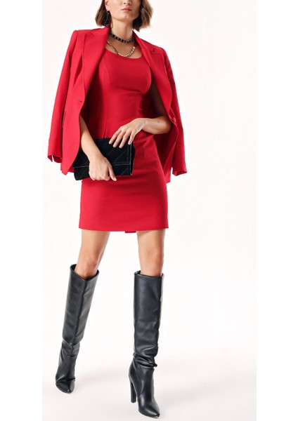 Kırmızı Kolsuz Dar Mini Elbise 94382