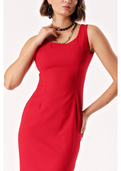 Kırmızı Kolsuz Dar Mini Elbise 94382 indirimleri