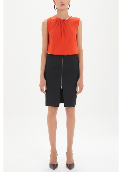 Siyah Derin Yırtmaçlı Kalem Etek 80641