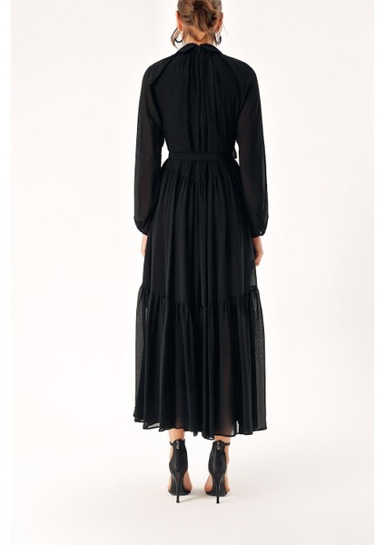 Siyah Büzgülü Uzun Elbise 94337 fırsatları