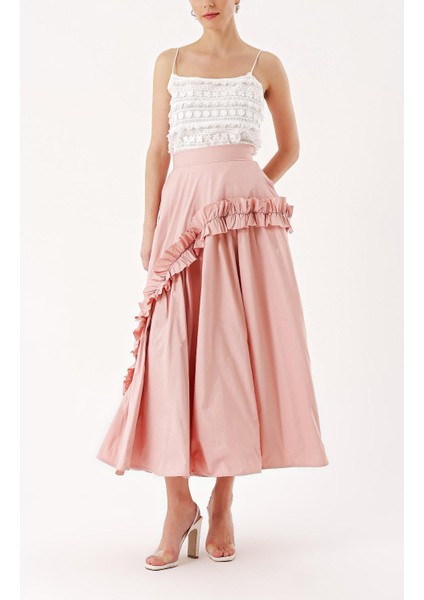 Somon Büzgü Detaylı Midi Boy Valonlu Etek 81241