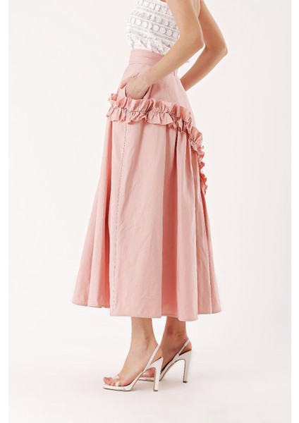 Somon Büzgü Detaylı Midi Boy Valonlu Etek 81241 modelleri