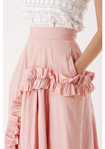 Somon Büzgü Detaylı Midi Boy Valonlu Etek 81241 indirimleri