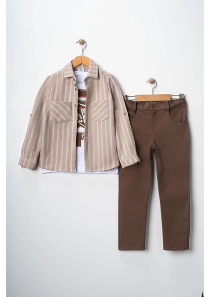 Erkek Çocuk Kolu Ayarlanabilir Gömlekli Pantolonlu Tişörtlü Üçlü Takım
