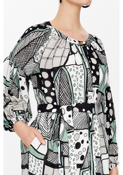 Yeşil Lastikli Balon Kol Uzun Elbise 92718 modelleri