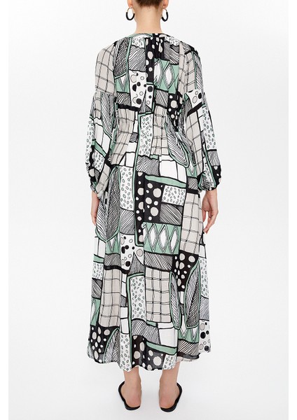 Yeşil Lastikli Balon Kol Uzun Elbise 92718 fırsatları