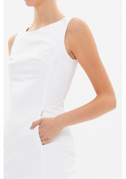 Beyaz Fermuarlı Dar Kesim Midi Elbise 92363 modelleri