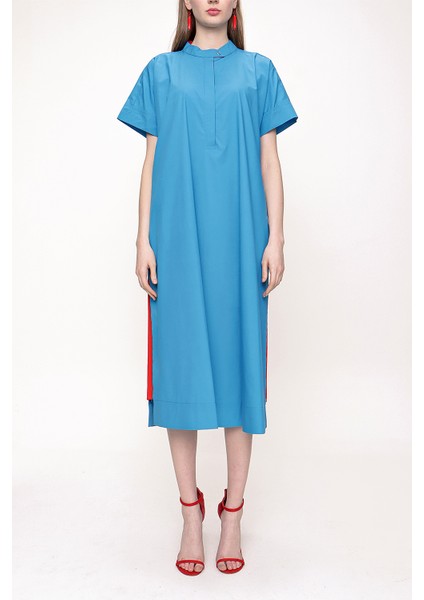 Mavi Bol Kesimli Kısa Kollu Elbise 93389