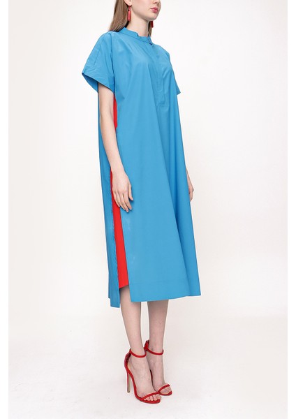 Mavi Bol Kesimli Kısa Kollu Elbise 93389