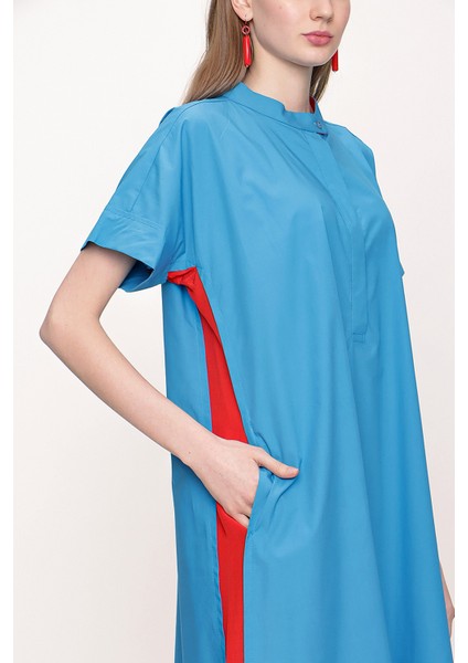 Mavi Bol Kesimli Kısa Kollu Elbise 93389