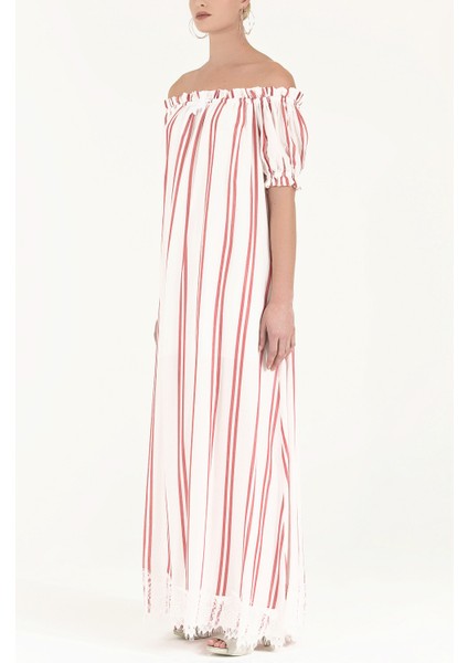 Kırmızı Düşük Omuzlu Lastikli Uzun Elbise 92355 fiyatları