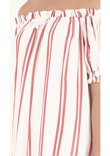 Kırmızı Düşük Omuzlu Lastikli Uzun Elbise 92355 modelleri