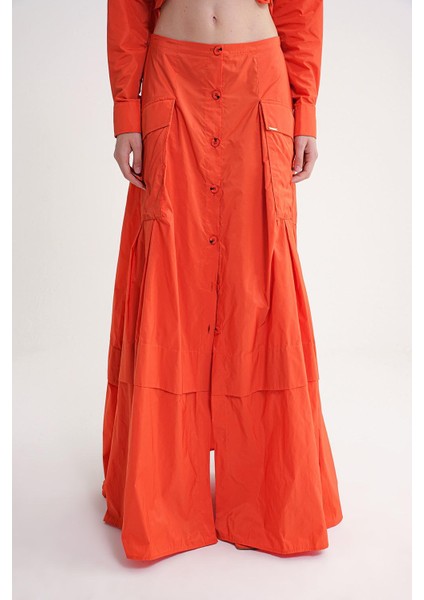 Turuncu Büzgülü Düğme Detaylı Etek 81321 fiyatları