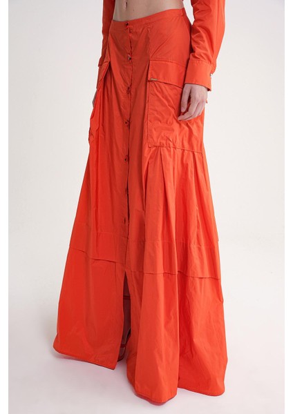 Turuncu Büzgülü Düğme Detaylı Etek 81321 modelleri