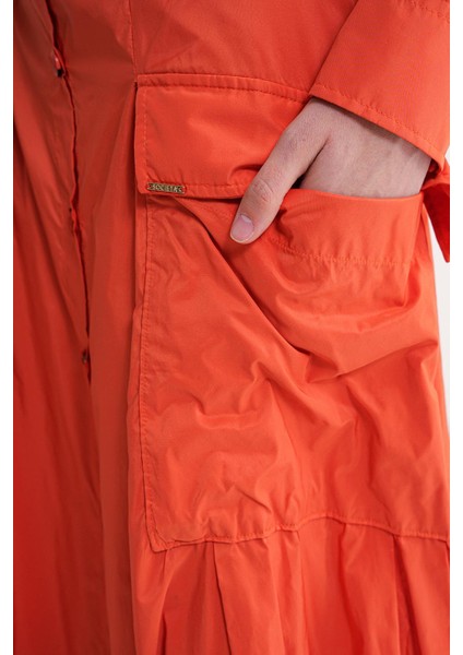 Turuncu Büzgülü Düğme Detaylı Etek 81321 indirimleri