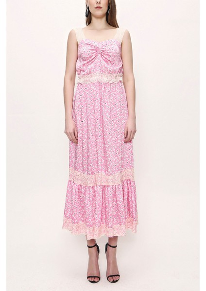 Pembe Askılı Dantelli Elbise 93799