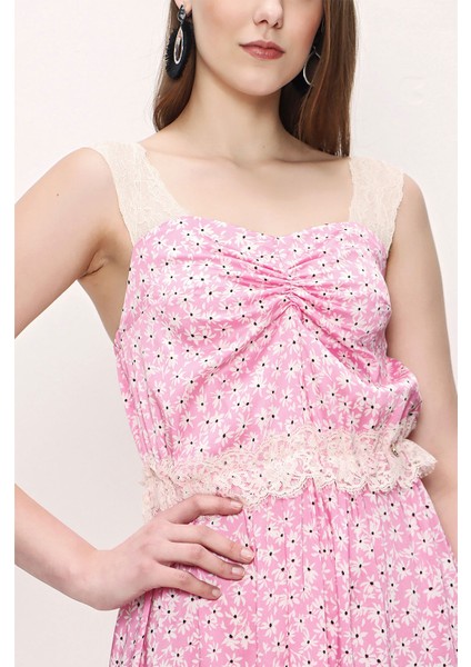 Pembe Askılı Dantelli Elbise 93799 modelleri