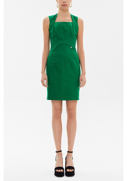 Yeşil Dar Kesim Mini Elbise 91170
