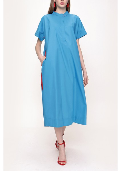 Mavi Bol Kesimli Kısa Kollu Elbise 93389