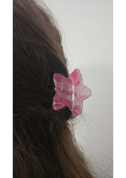 Pembe-Beyaz Degrade Renk Yıldız Model Kemik Mandal Toka 4 cm Küçük Boy indirimleri