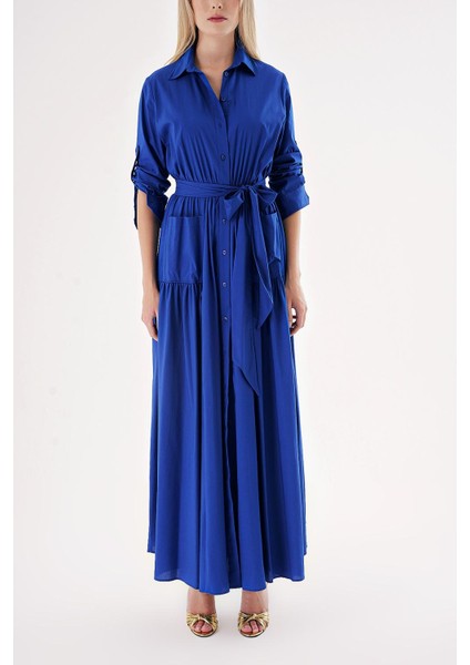 Saks Beli Lastikli Uzun Gömlek Elbise 94498 fiyatları