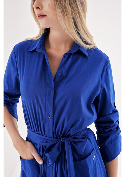 Saks Beli Lastikli Uzun Gömlek Elbise 94498 indirimleri