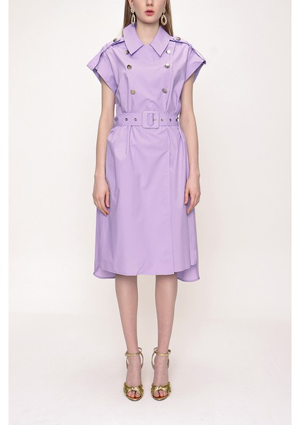 Lila Poplin Gömlek Elbise 93528