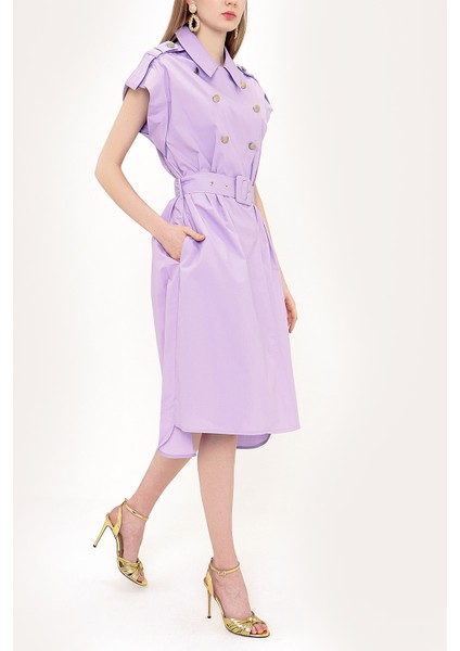 Lila Poplin Gömlek Elbise 93528