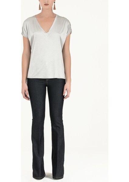 Gri Sırtı Dantelli Bluz 19303