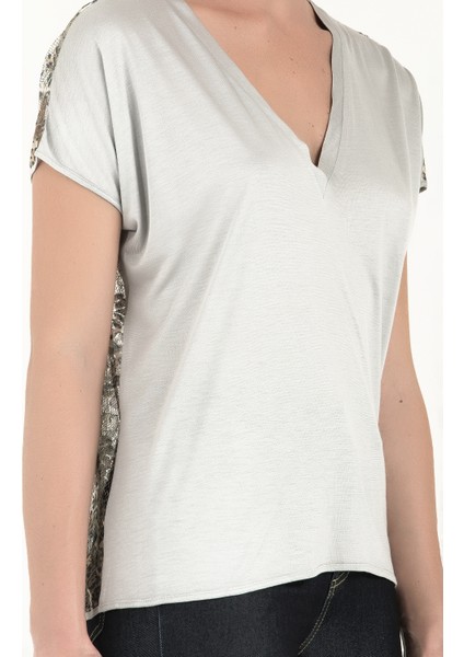Gri Sırtı Dantelli Bluz 19303
