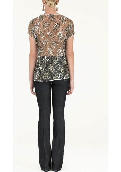 Gri Sırtı Dantelli Bluz 19303