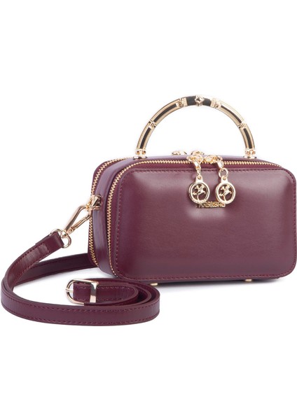 Kadın Mini El ve Çapraz Çanta Bordo (En :18 cm Boy:10 Cm)